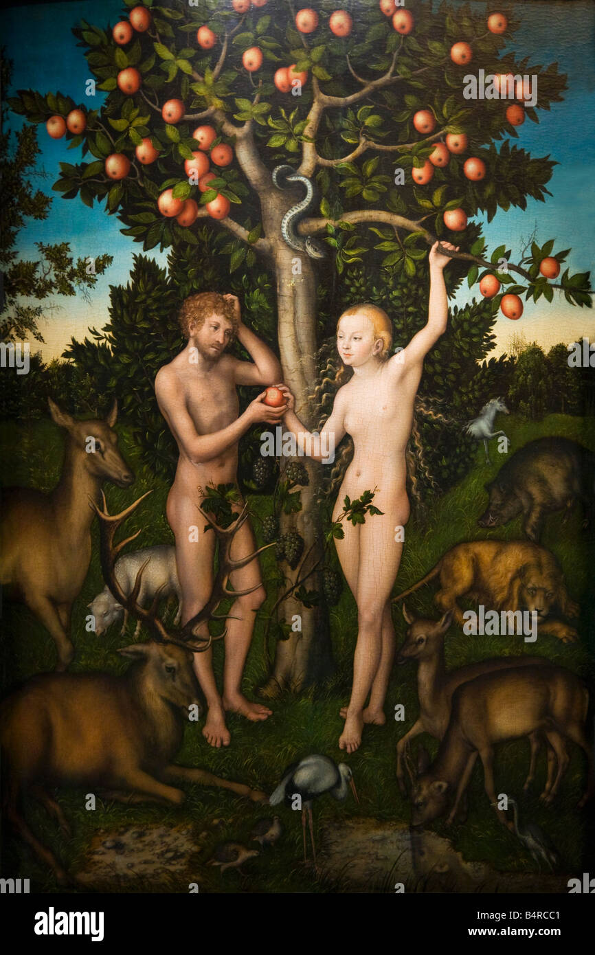 Adam and Eve, Lucas Cranach the Elder, 1526, Courtauld Institute Gallery, Londra, Inghilterra. Foto Stock