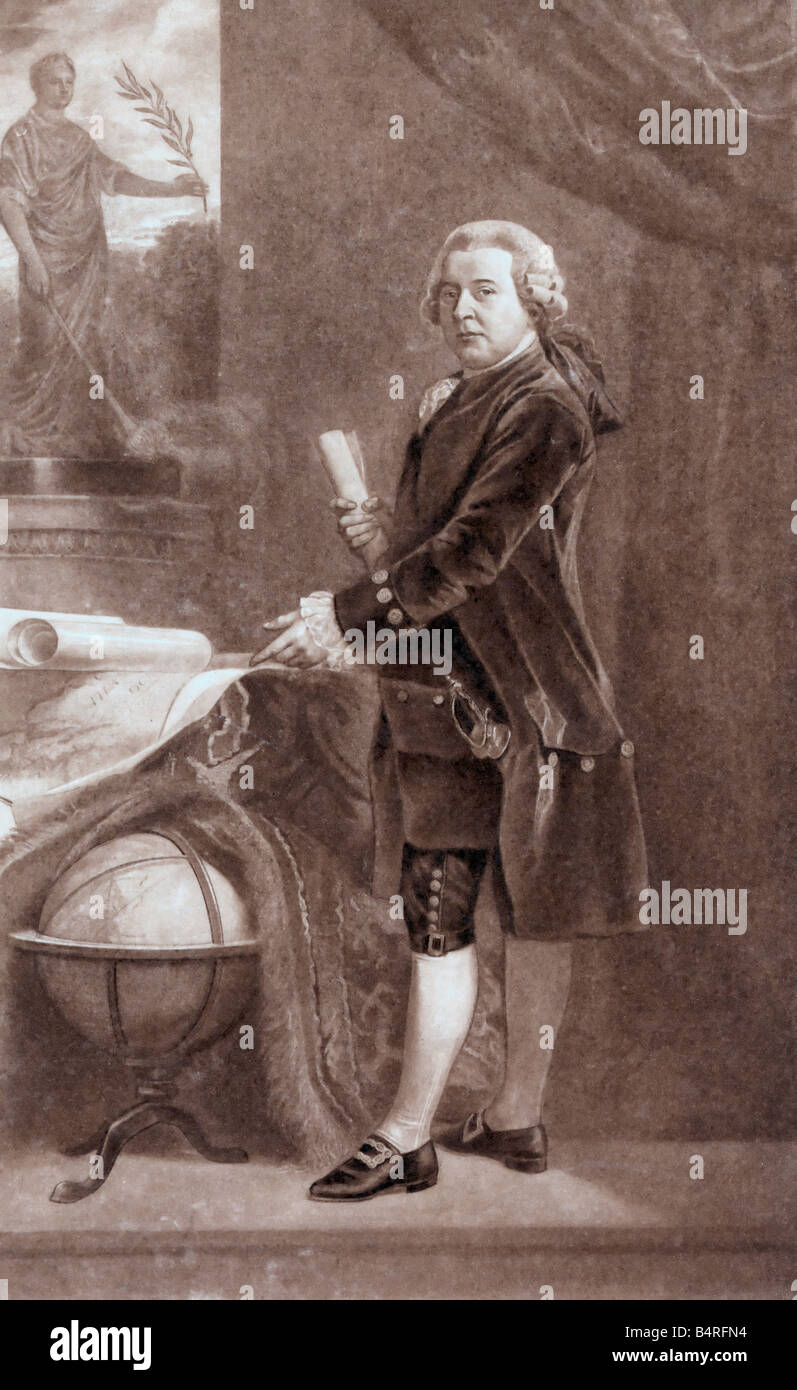 Vicepresidente John Adams, ritratto a figura intera, in piedi accanto a globe, rivolto verso sinistra, tenendo il documento Foto Stock