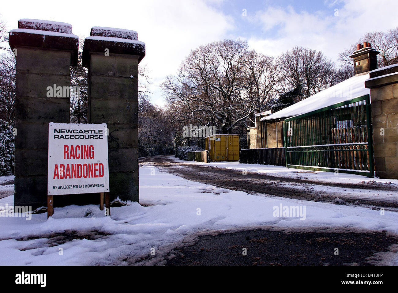 Newcastle race course racing abbandonato a causa di neve Foto Stock