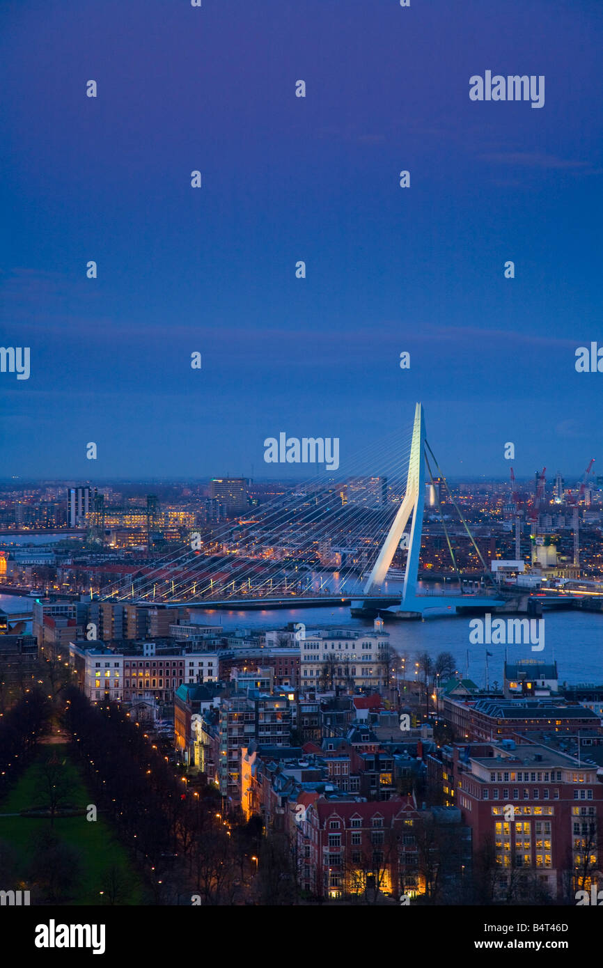 Rotterdam & Ponte Erasmus dalla torre Euromast, Rotterdam, Olanda Foto Stock