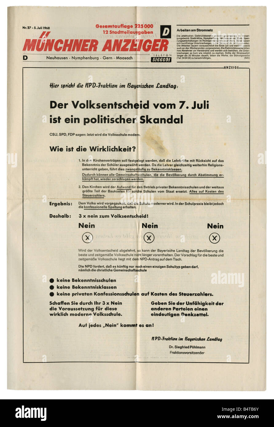 Geografia / viaggio, Germania, politica, stampa/media, 'ünchner Anzeiger', Monaco di Baviera, numero 27, 5.7.1968, , Foto Stock