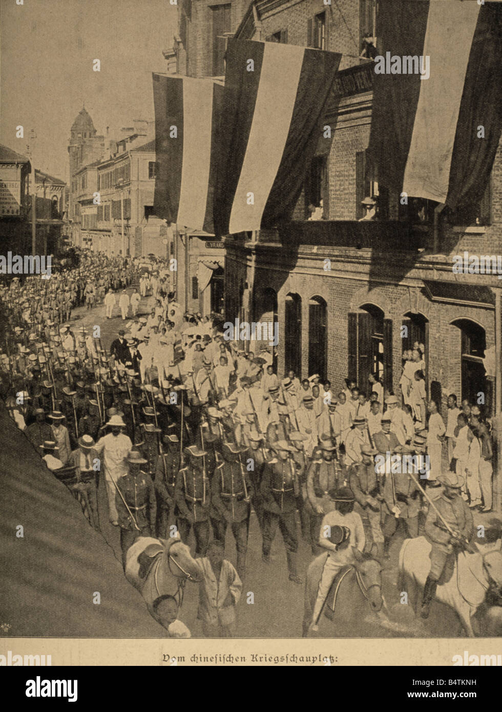 Geografia / viaggio, Cina, Boxer Rebellion 1900, arrivo della fanteria dell'Asia orientale 1st a Shanghai, pubblicato in 'Die Woche' n° 43, 27.10.1900, Foto Stock
