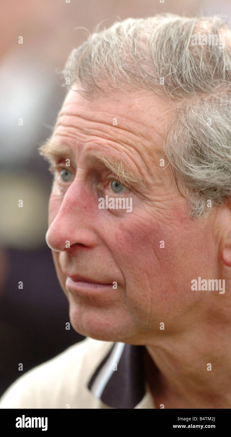 Il Principe di Galles Maggio 2005 il Principe Charles giocando per la Kuoni polo team a Hurtswood Park Polo Club nel Surrey su un cavallo e in appoggio tra chukkas 2000s mirrorpix Foto Stock