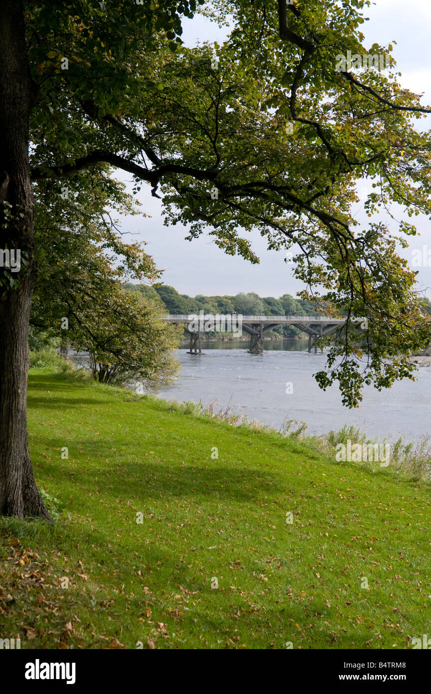Il fiume Ribble tram vecchio ponte e Parco Avenham Preston Inghilterra LANCASHIRE REGNO UNITO autunno Foto Stock