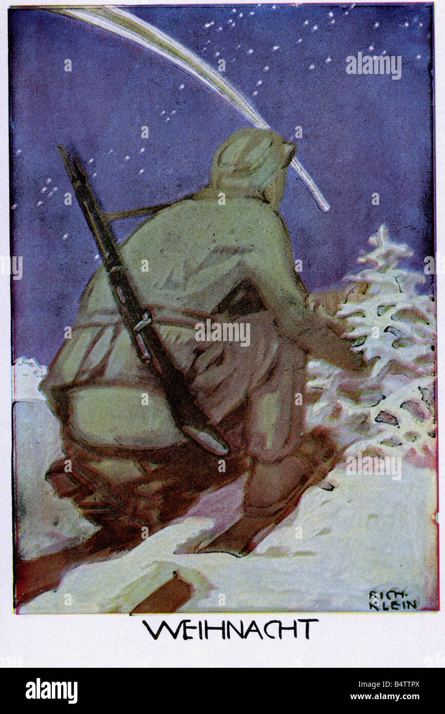 Eventi, Prima guerra mondiale / prima guerra mondiale, cartoline militari, cartolina 'Weihnacht' (Natale), di Richard Klein, Monaco di Baviera, circa 1915, Foto Stock