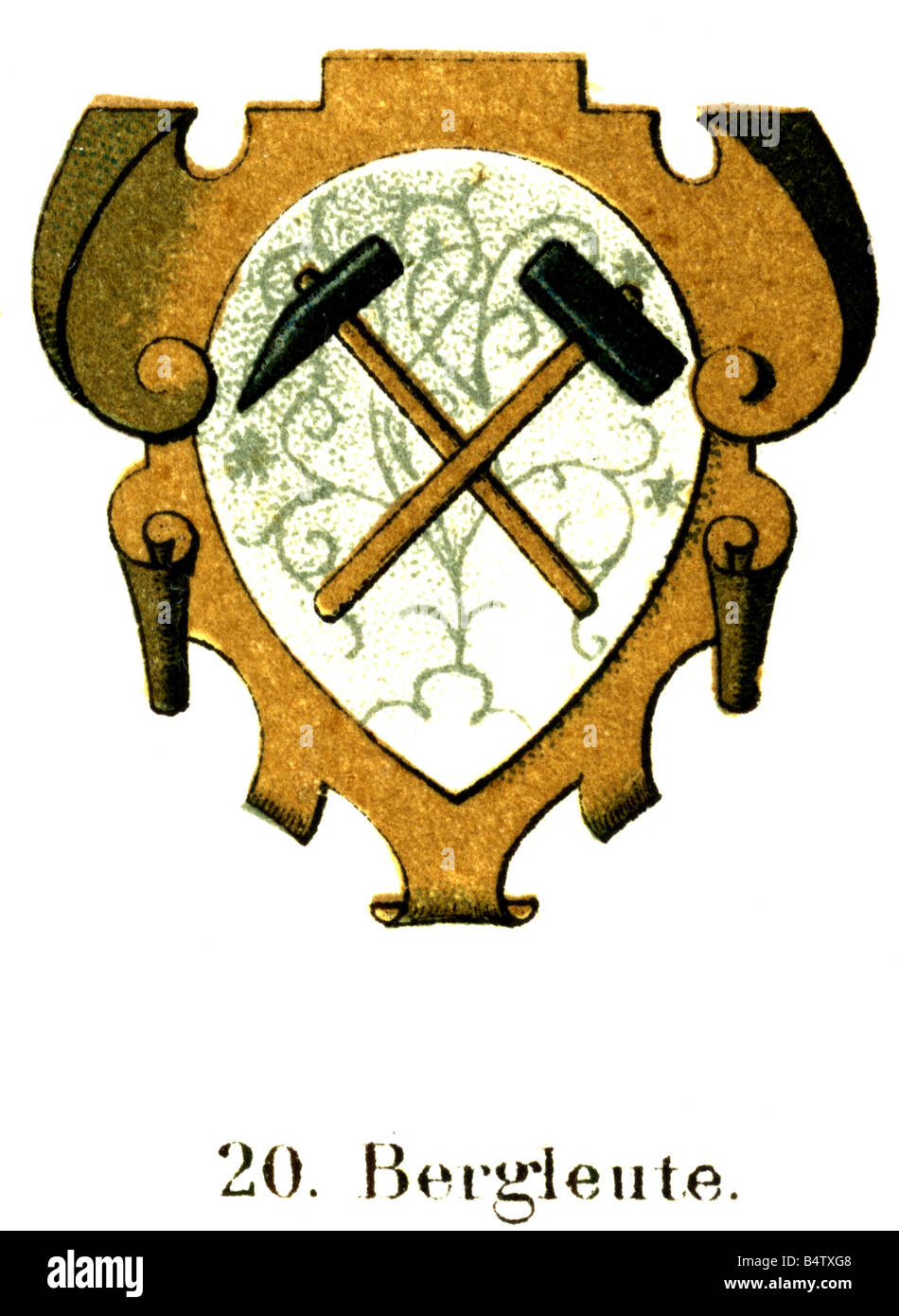 eraldry, emblemi, gilde, emblemi della gilda, gilda, minatori, incisione, circa 1880, Foto Stock