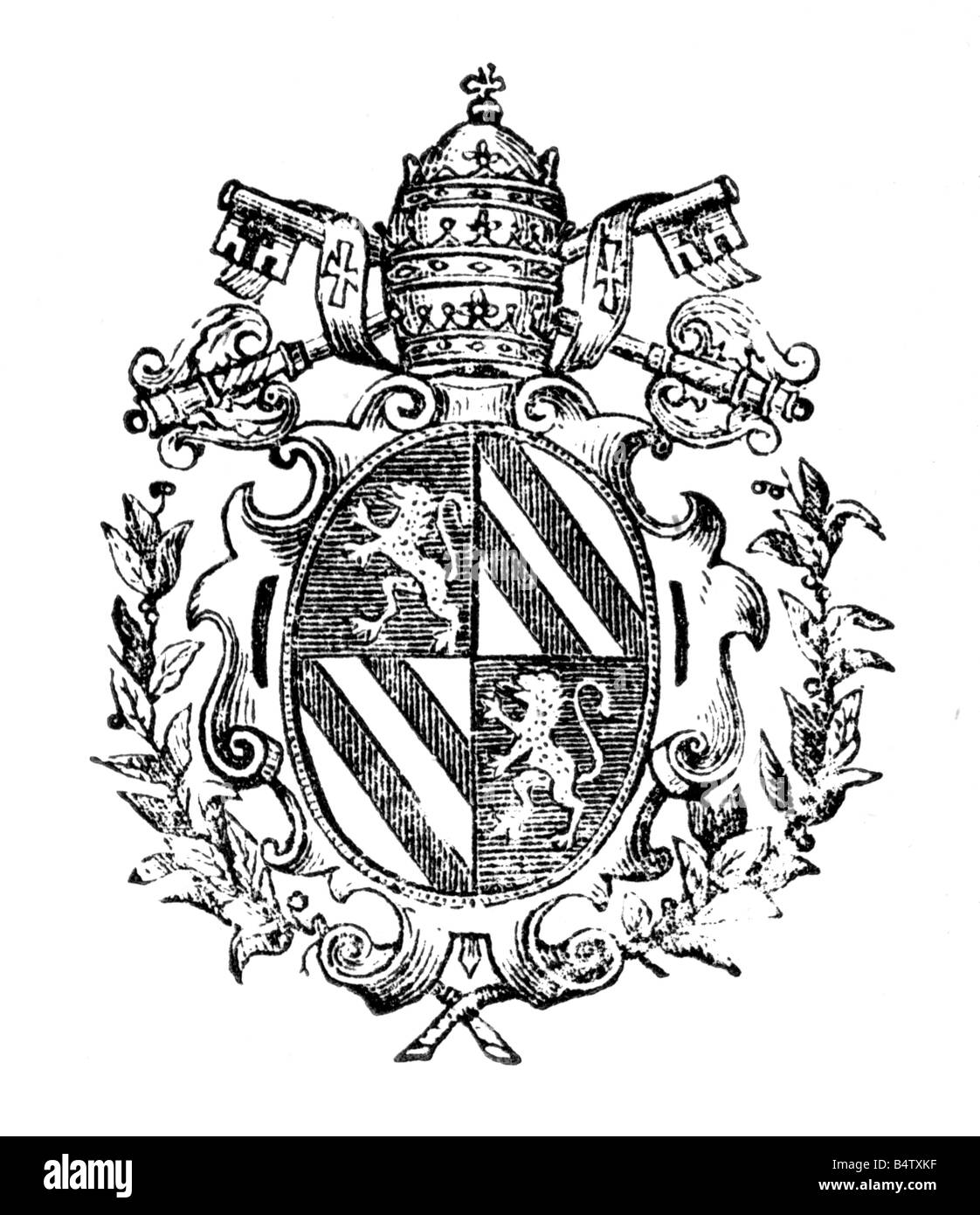 Pio IX (Giovanni Maria Graf Mastai-Ferretti), 13.5.1792 - 7.2.1878, Papa 16.6.1846 - 7.2.1878, stemma, incisione del legno, 19th secolo, , Foto Stock