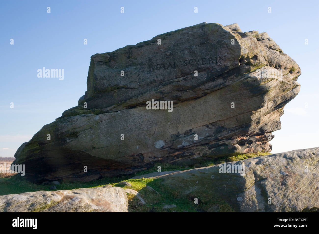 Royal Sovereign uno dei tre massi noti come le tre navi a bordo di Birchen nel Peak District nel Derbyshire Foto Stock