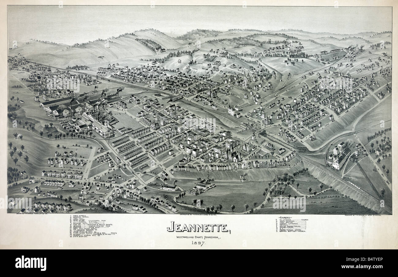 Vista aerea di Jeannette una città in Westmoreland County, Pennsylvania, Stati Uniti 1897 Foto Stock