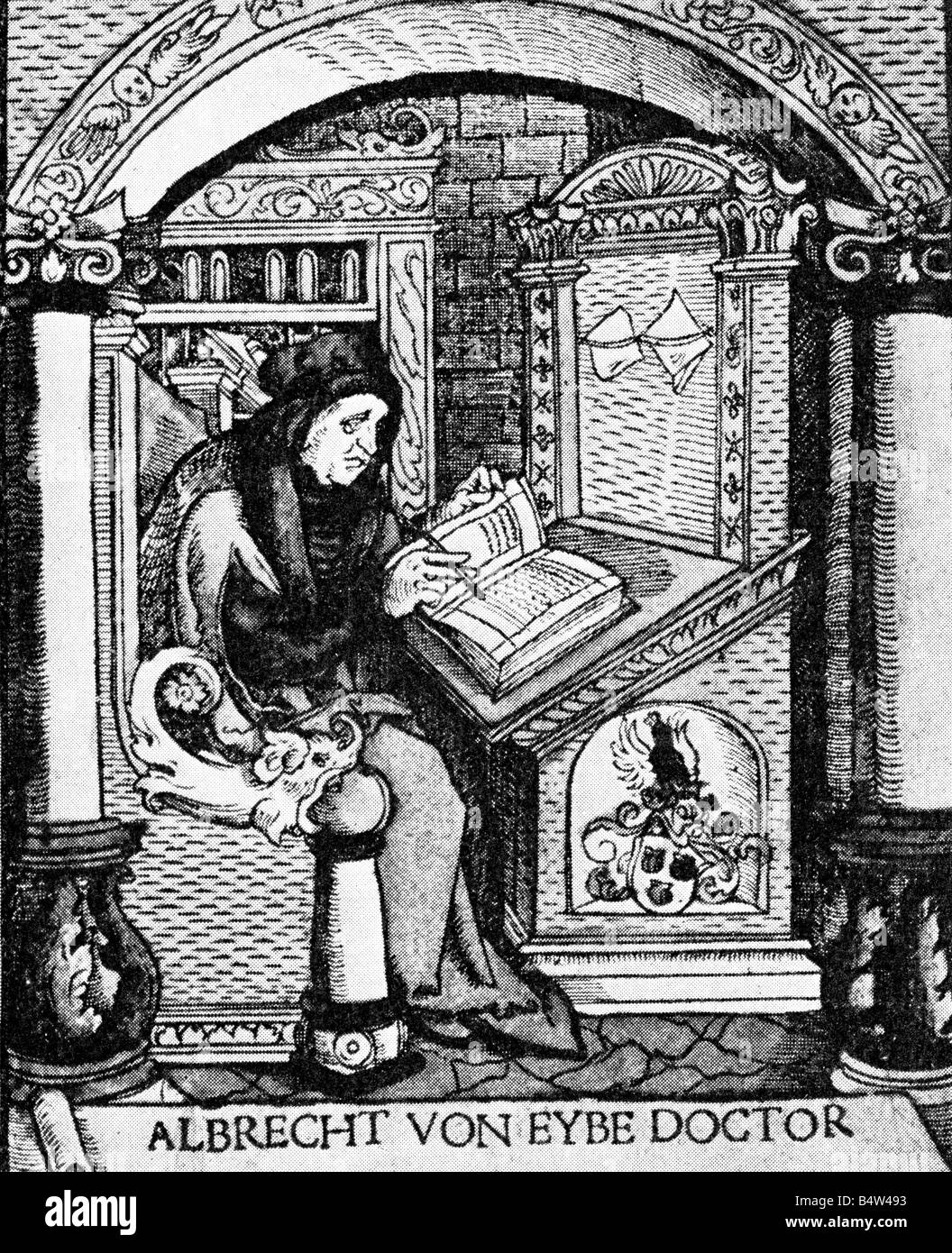 EYB, Albrecht von, 24.8.1420 - 24.7.1475, umanista tedesco, autore/scrittore, opere, 'Ehebuechlein', titolo, legno di Hans Schaeufelein, Augsburg, Germania, 1517, Foto Stock