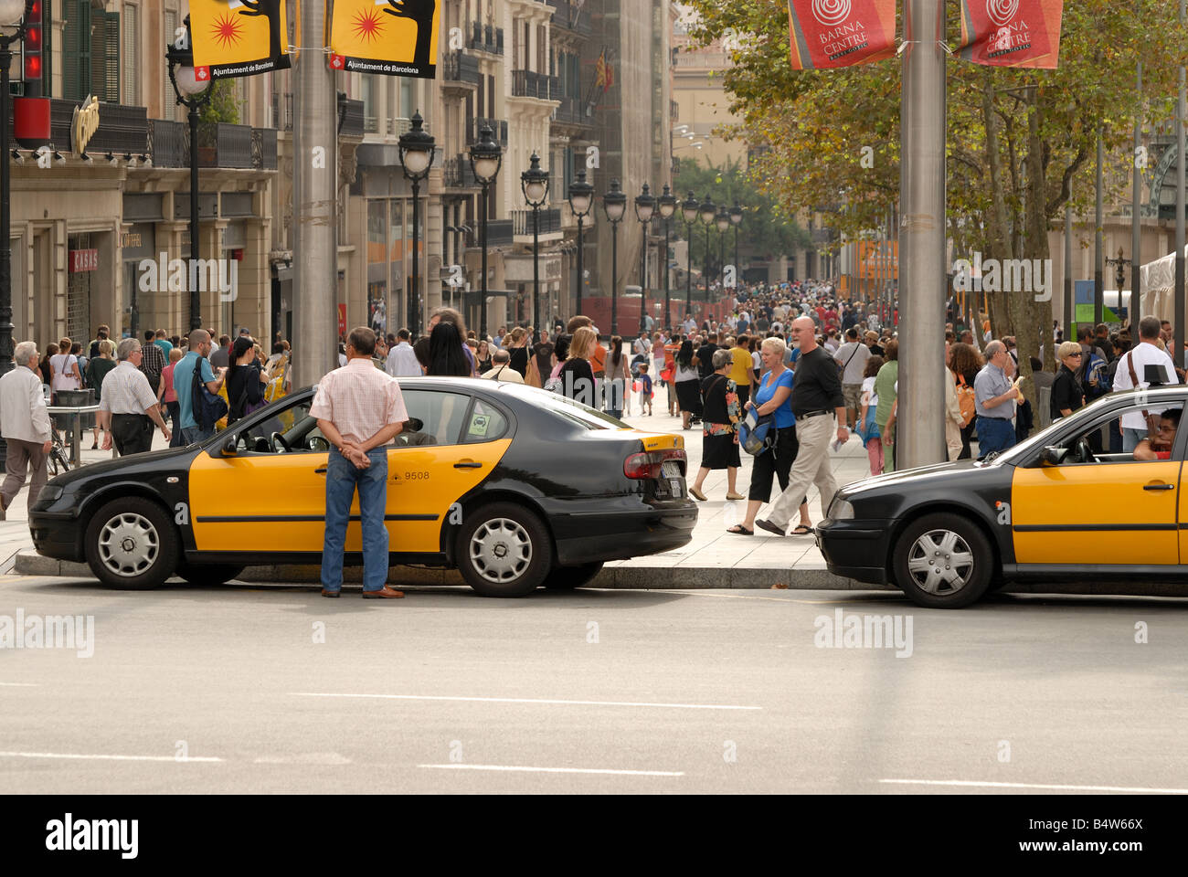 I taxi a Barcellona, Spagna Foto Stock