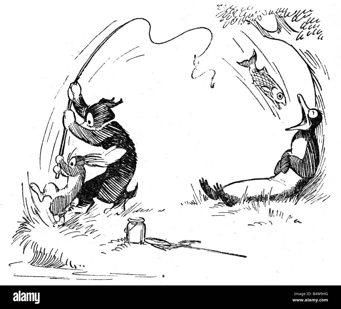 Pip Squeak e Wilfred il 12 maggio 1919 il Daily Mirror ha introdotto i suoi lettori per le avventure del PIP e Squeak entro nove mesi Pip il cane e il pinguino Squeak erano uniti da un coniglio chiamato Wilfred dog il pinguino e del coniglio sono stati di diventare azienda preferiti con lo specchio dei lettori le loro fan club il Wilfredian League di Gugnune guadagnato oltre 350 000 membri entro sei mesi dalla data del suo lancio il trio starred in Panto e fatto molte apparizioni in pubblico questo insolito trio sono anche state saldi preferiti con la famiglia reale Queen Mary ha visitato il trio in Bristol Zoo nei primi 20Õs il Foto Stock