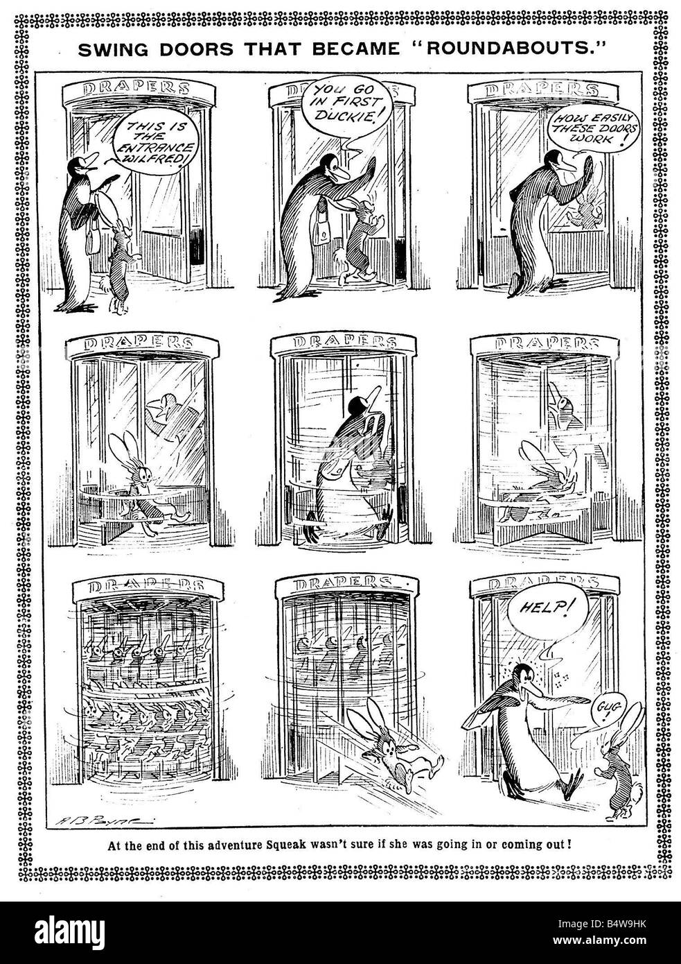 Pip Squeak e Wilfred il 12 maggio 1919 il Daily Mirror ha introdotto i suoi lettori per le avventure del PIP e Squeak entro nove mesi Pip il cane e il pinguino Squeak erano uniti da un coniglio chiamato Wilfred dog il pinguino e del coniglio sono stati di diventare azienda preferiti con lo specchio dei lettori le loro fan club il Wilfredian League di Gugnune guadagnato oltre 350 000 membri entro sei mesi dalla data del suo lancio il trio starred in Panto e fatto molte apparizioni in pubblico questo insolito trio sono anche state saldi preferiti con la famiglia reale Queen Mary ha visitato il trio in Bristol Zoo nei primi 20Õs il Foto Stock