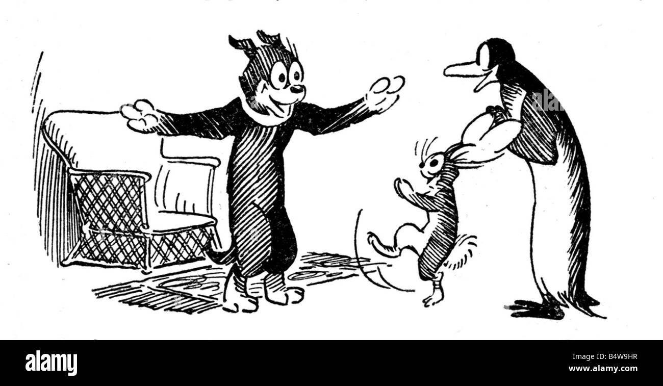 Pip Squeak e Wilfred il 12 maggio 1919 il Daily Mirror ha introdotto i suoi lettori per le avventure del PIP e Squeak entro nove mesi Pip il cane e il pinguino Squeak erano uniti da un coniglio chiamato Wilfred dog il pinguino e del coniglio sono stati di diventare azienda preferiti con lo specchio dei lettori le loro fan club il Wilfredian League di Gugnune guadagnato oltre 350 000 membri entro sei mesi dalla data del suo lancio il trio starred in Panto e fatto molte apparizioni in pubblico questo insolito trio sono anche state saldi preferiti con la famiglia reale Queen Mary ha visitato il trio in Bristol Zoo nei primi 20Õs il Foto Stock