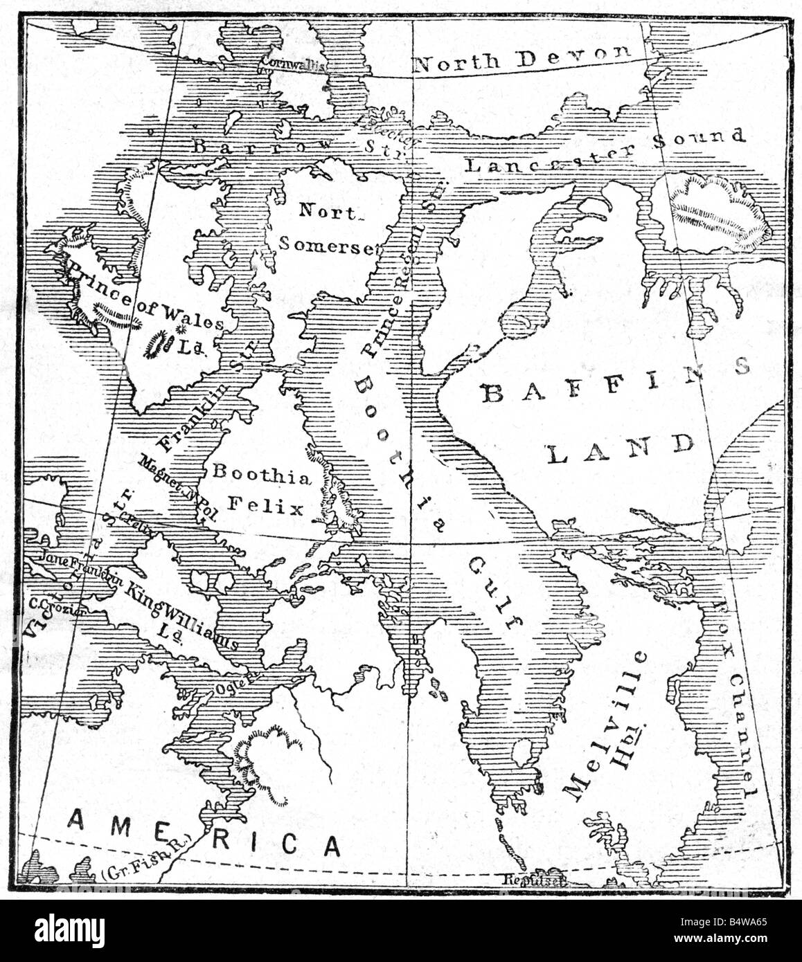 Franklin, Sir John, 16.4.1786 - 11.6.1847, ufficiale della Royal Navy britannica, esploratore artico, mappa del suo viaggio verso il Polo Nord, Foto Stock