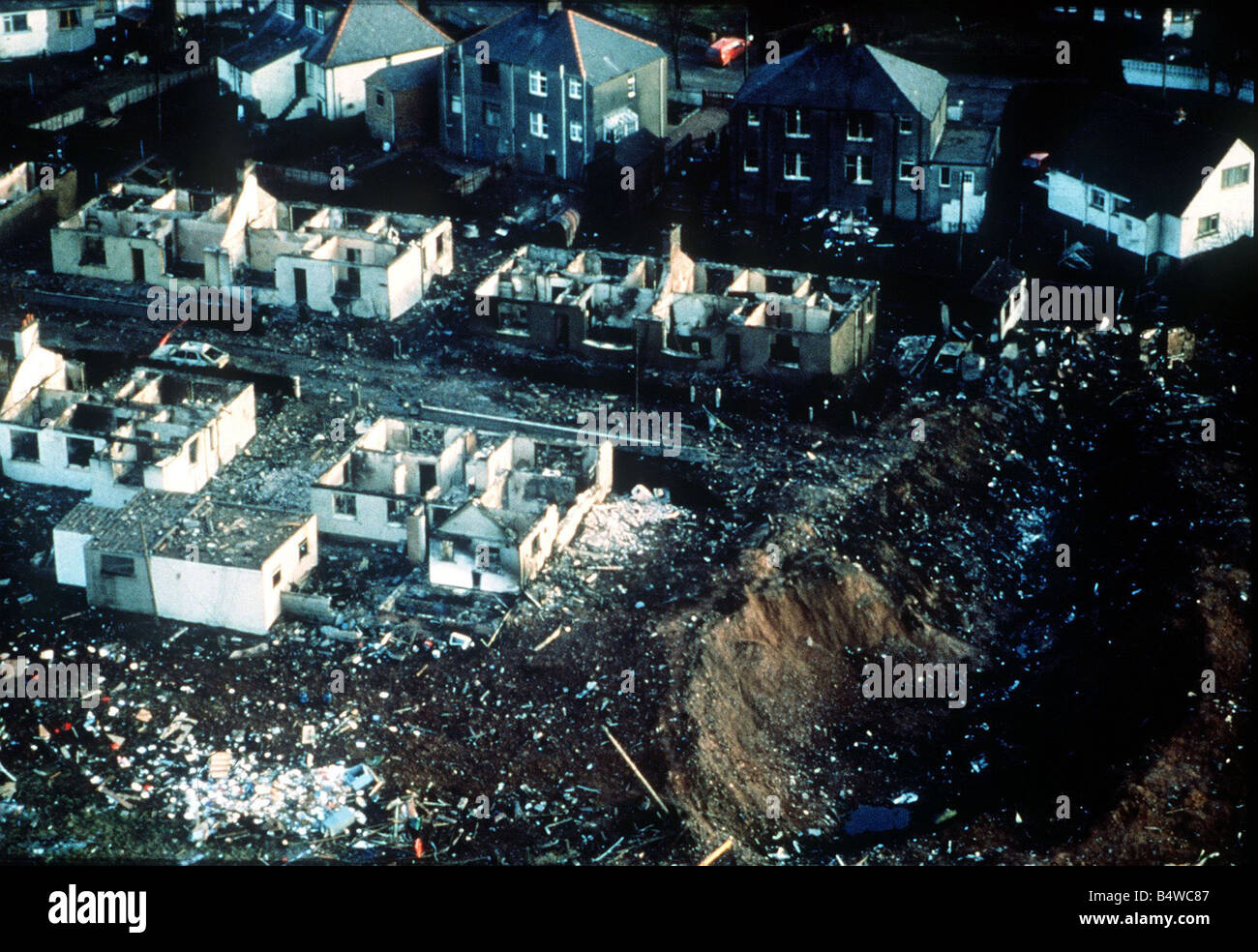 Lockerbie 1988 Pan Am 747 jumbo vista aerea del fossato danneggiati dal piano è andato in crash Foto Stock