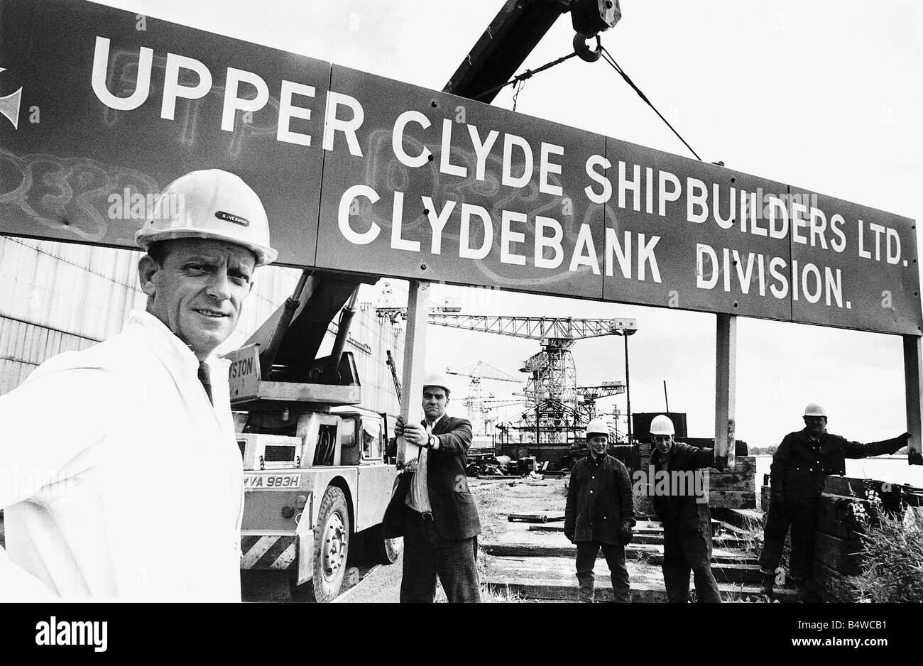 Il cantiere di maratona formaly UCS Clyde superiore ai cantieri navali lavoratori take down segno Foto Stock