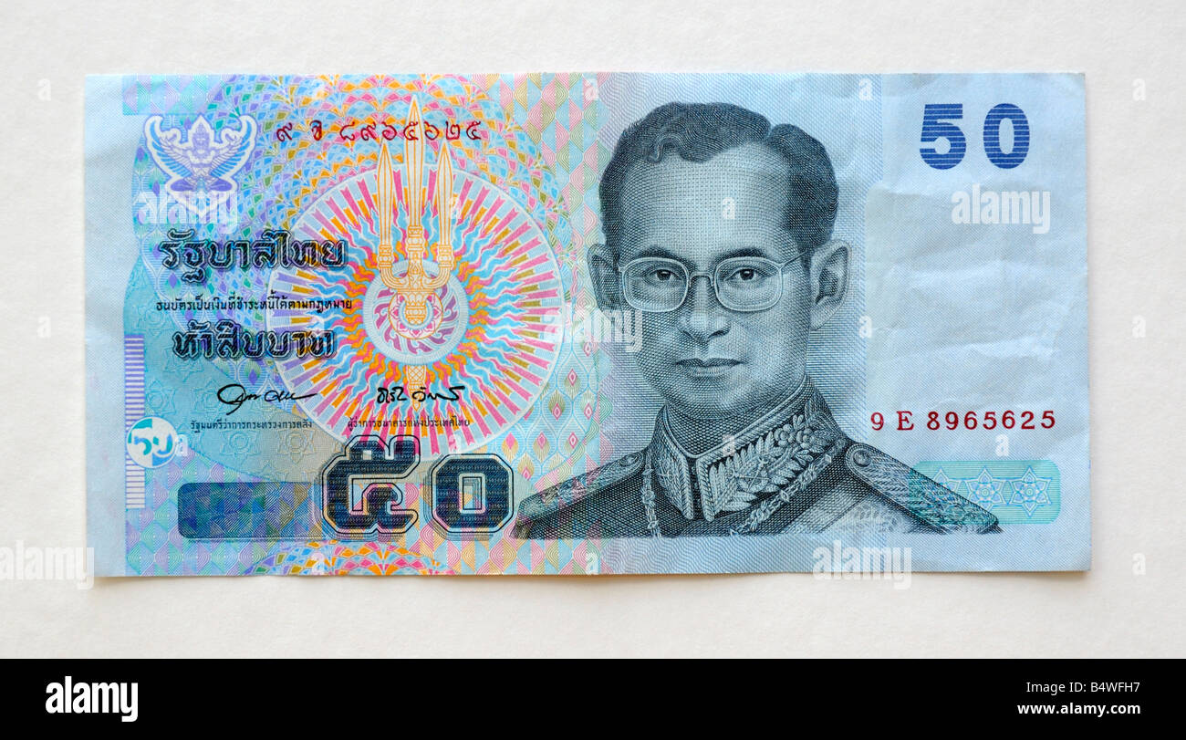 Thailandia 50 cinquanta Baht nota banca Foto Stock