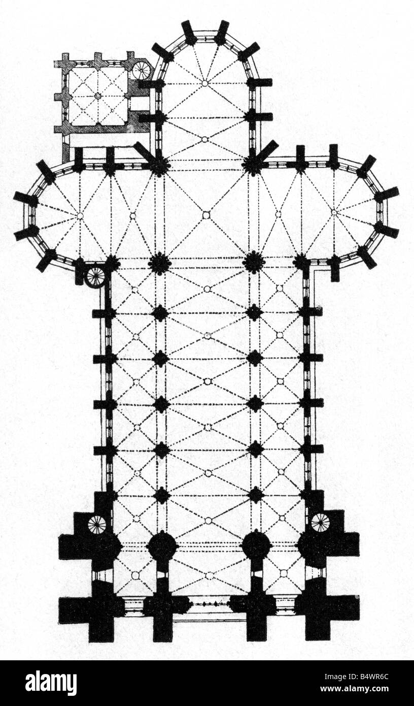 Architettura, pianta, Chiesa Elisabetta, costruita 1235 - 1340, incisione del legno, 19th secolo, pianta, chiesa, religione, cristianesimo, Medioevo, gotico, Europa, Germania, Assia, 13th/14th secolo, storico, storico, medievale, Foto Stock