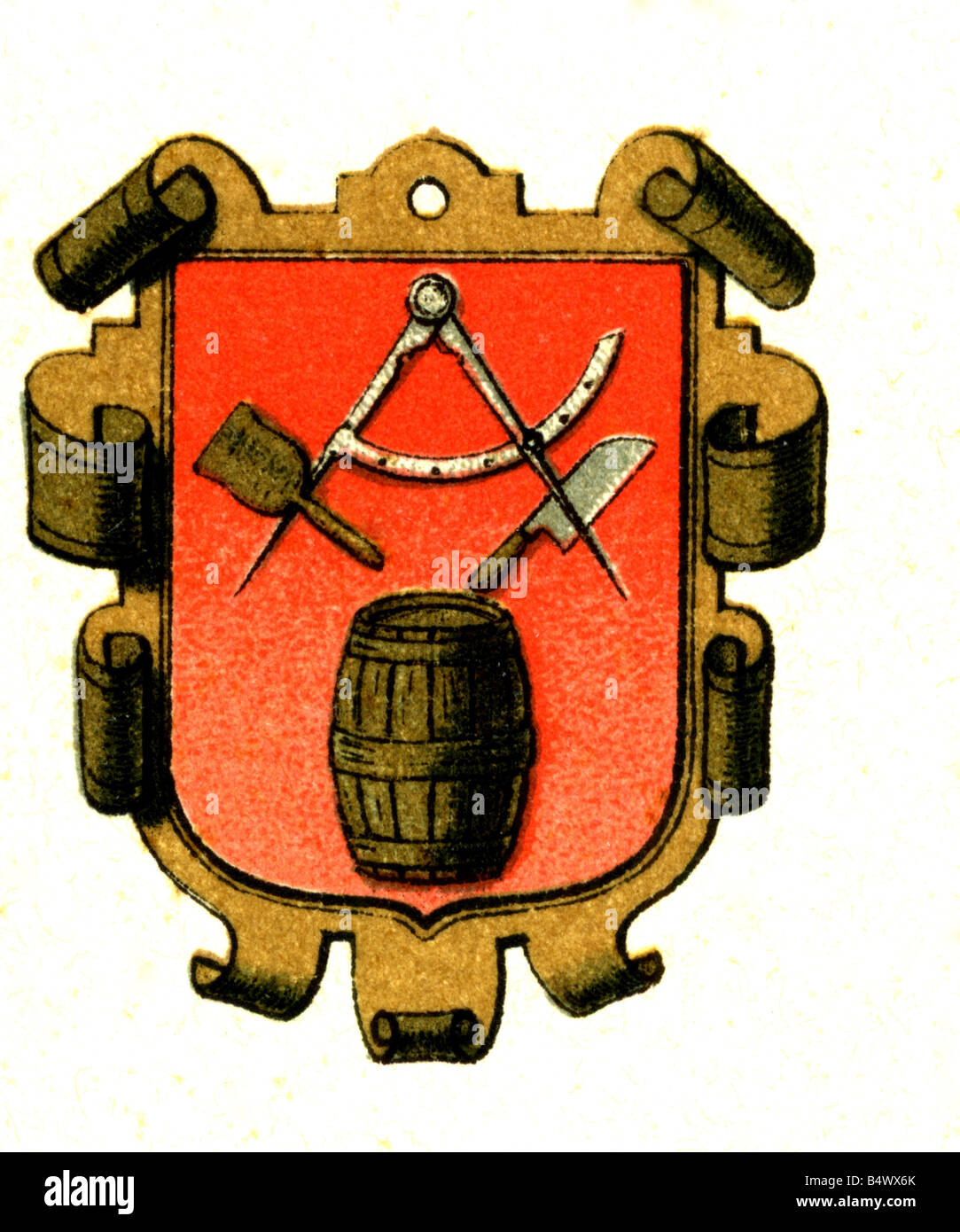 eraldry, emblemi, gilde, emblemi della gilda, gilda, coopers, incisioni, circa 1880, Foto Stock