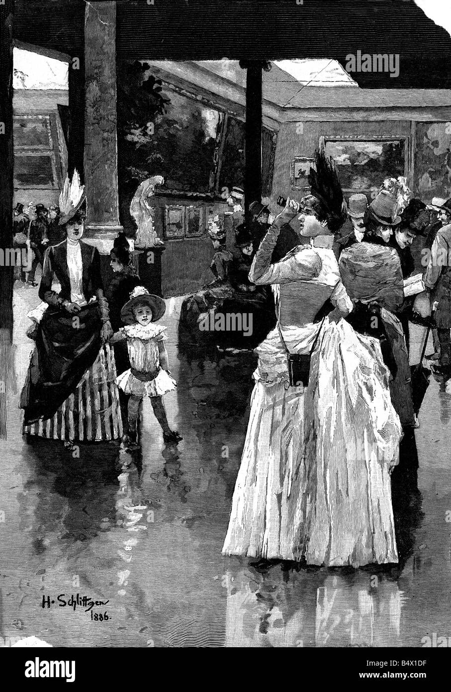 Mostre, belle arti, 'All'esposizione d'arte' ('In der Kunstausstellung'), incisione del legno dopo disegno di H. Schlittgen, Germania, 1889, , Foto Stock