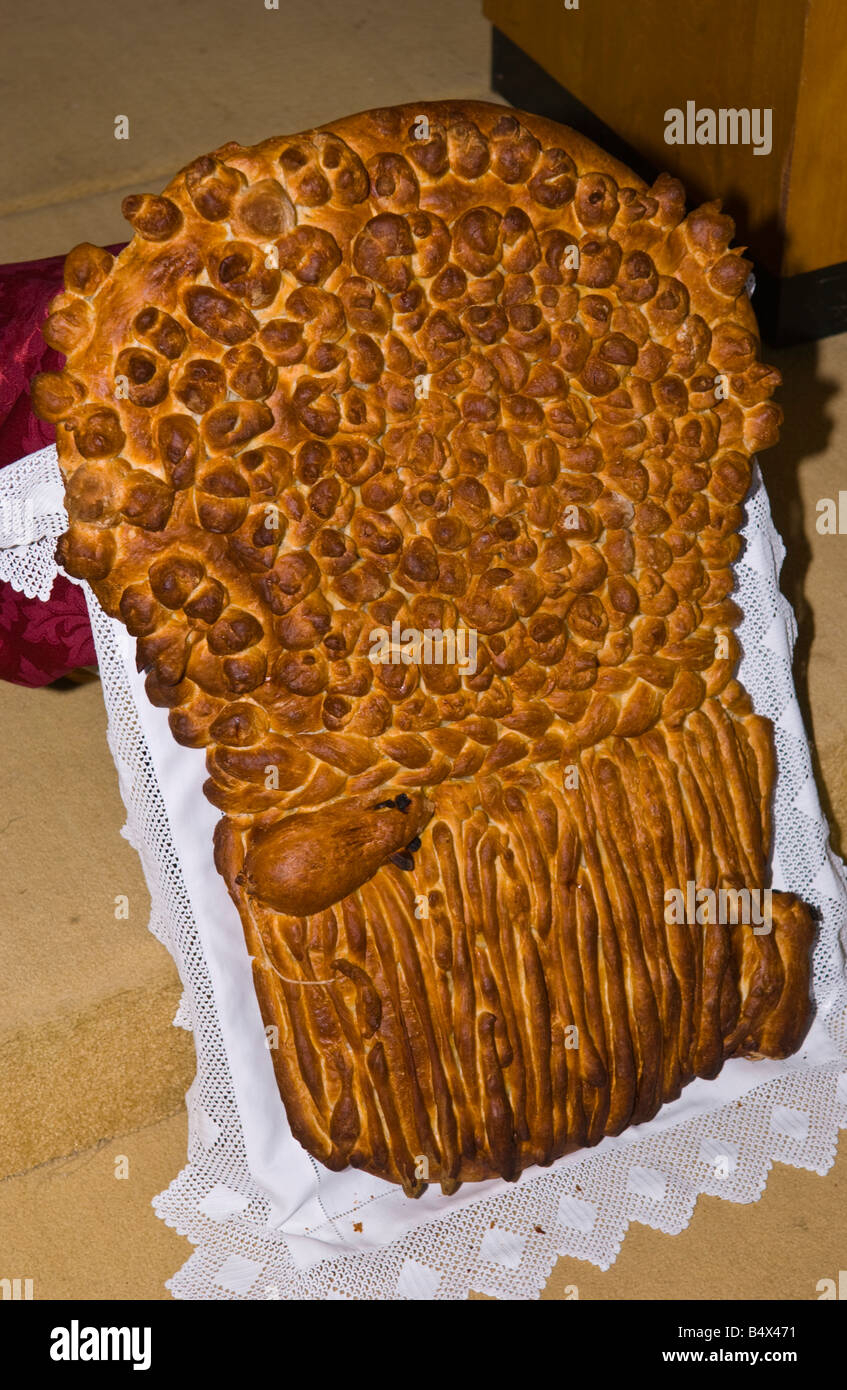 Harvest focaccia al St Marys Priory Chiesa Abergavenny Monmouthshire South Wales UK Foto Stock