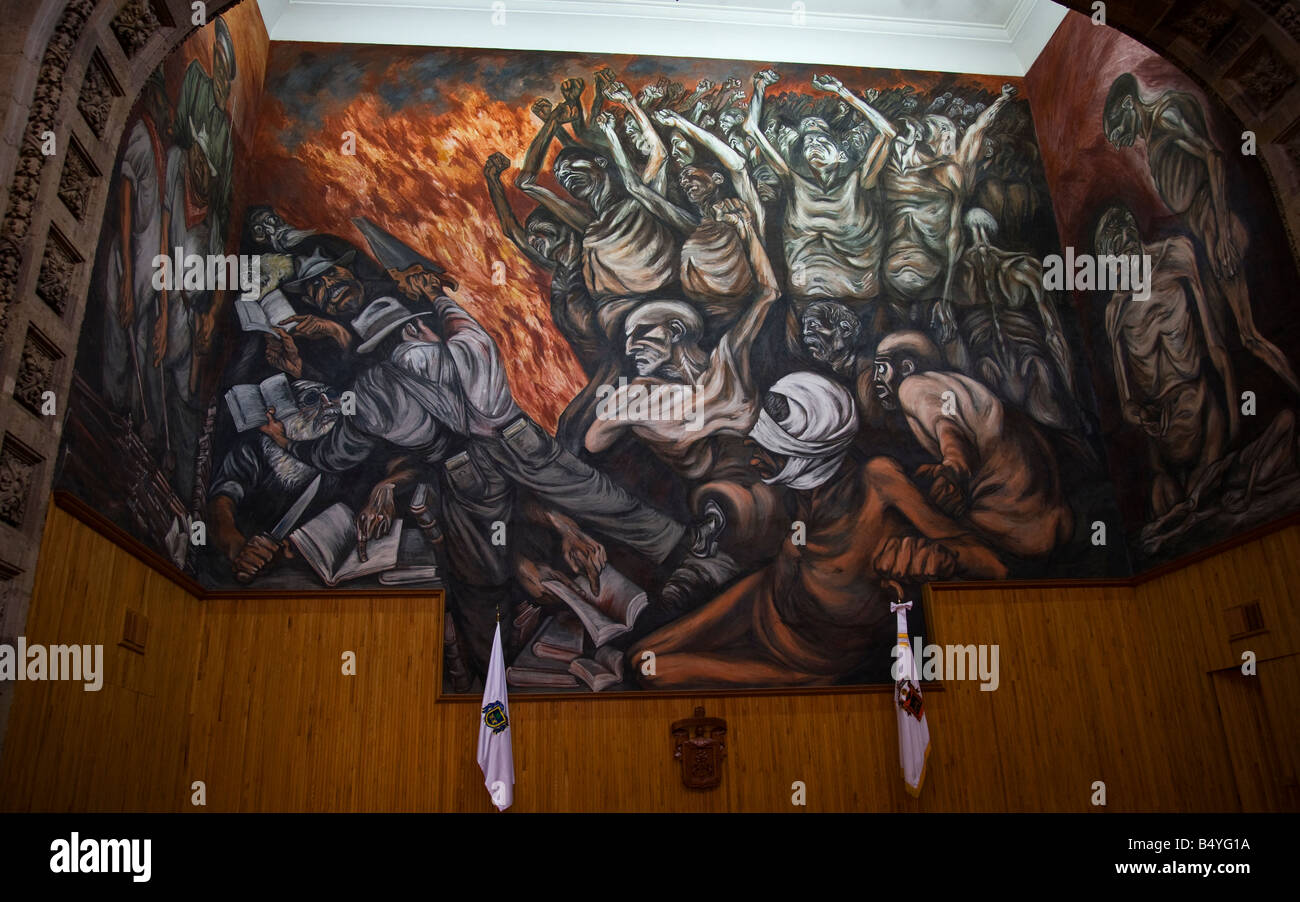 Il murale di Jose Clemente Orozco in aula in Università di Guadalajara Messico Orozco morto nel 1939 Foto Stock