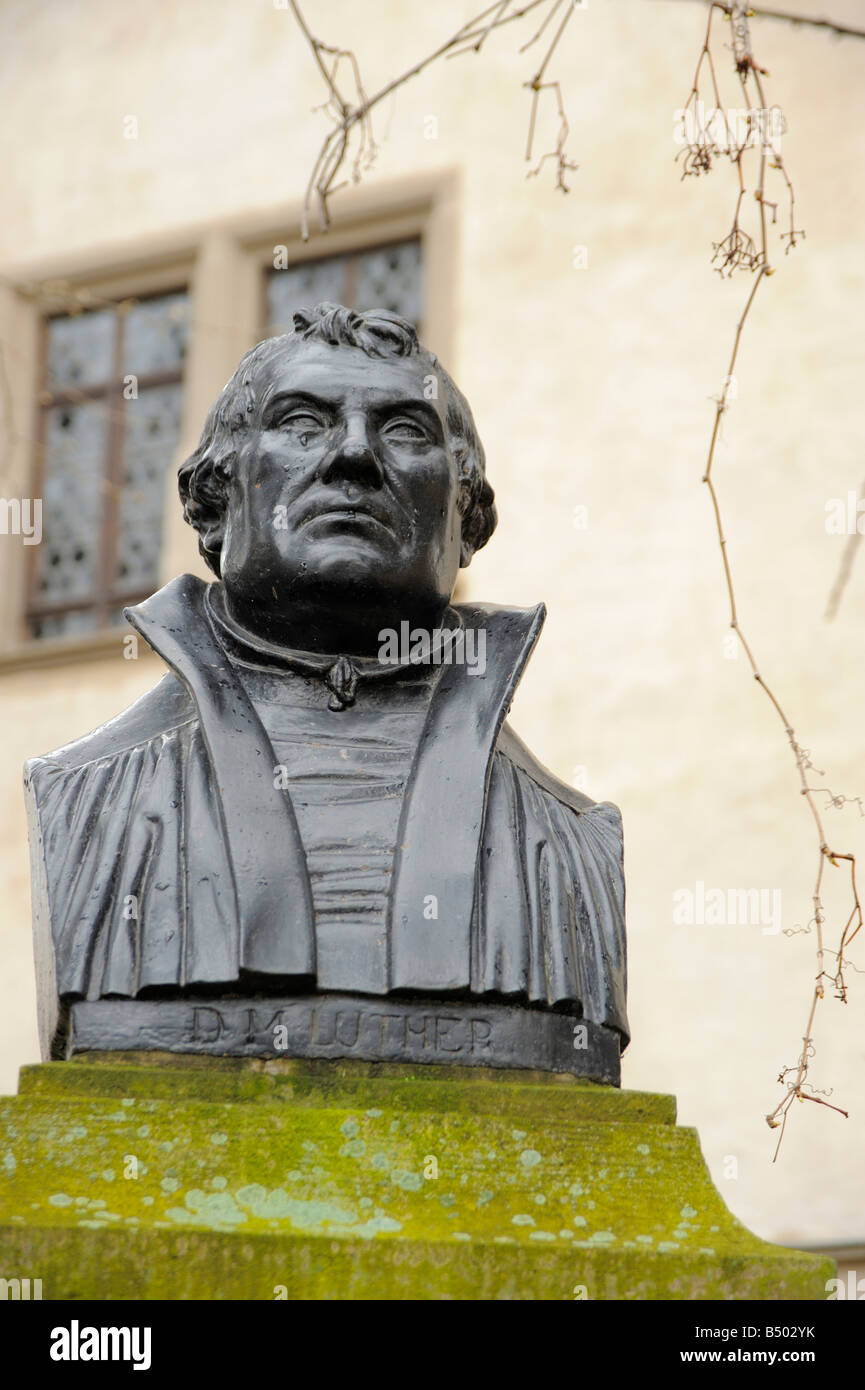 Busto di Martin Lutero a Eisleben. Foto Stock