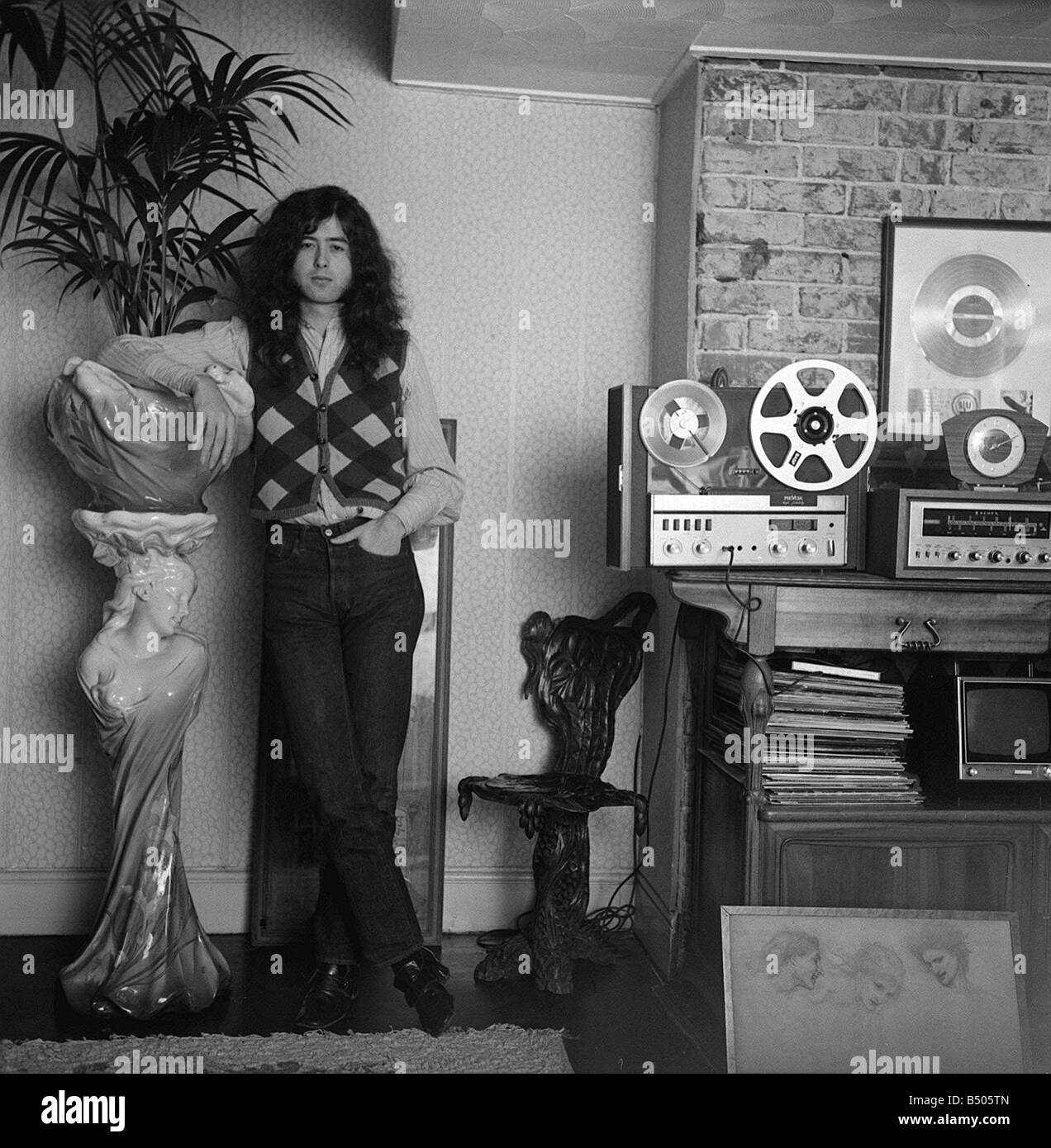 Jimmy Page Led Zeppelin chitarrista gennaio1970 Foto Stock
