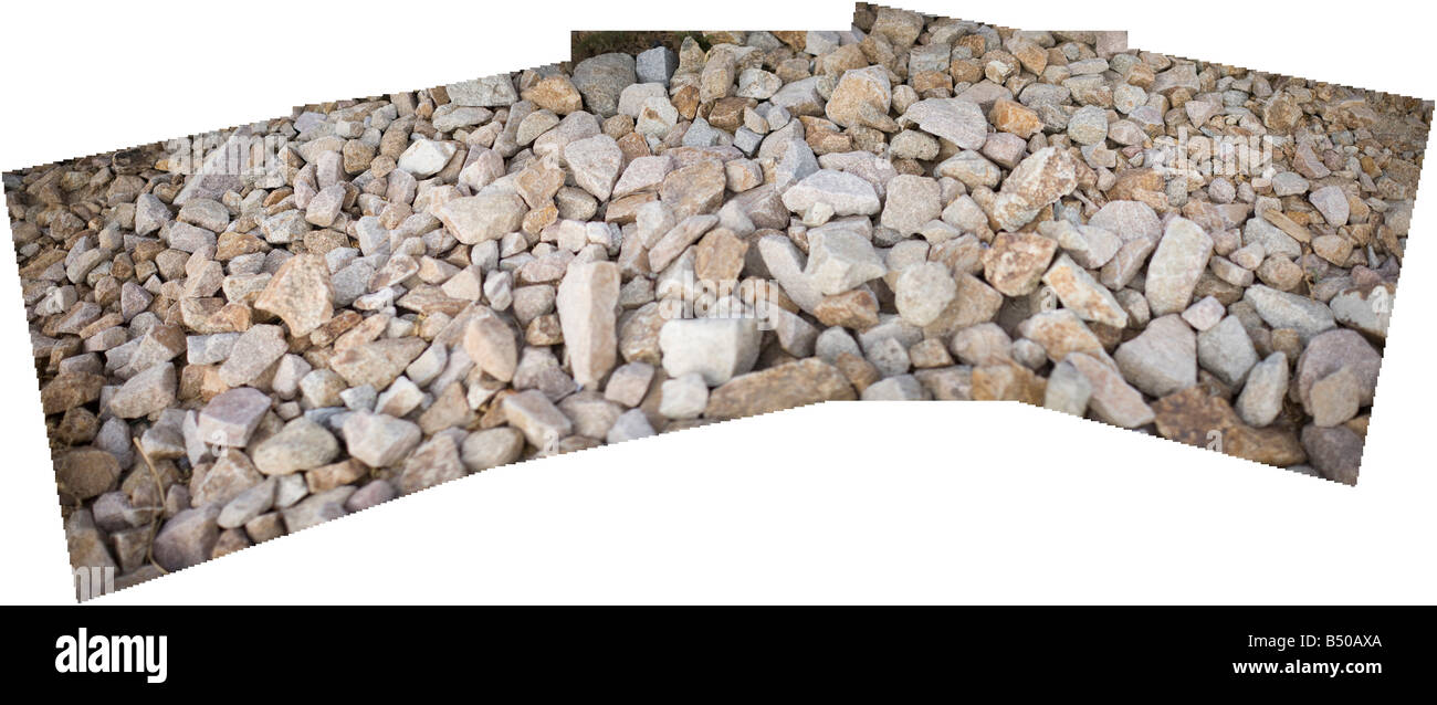 Molte rocce sono insieme in un bellissimo prato con multipe immagini di rocce Foto Stock
