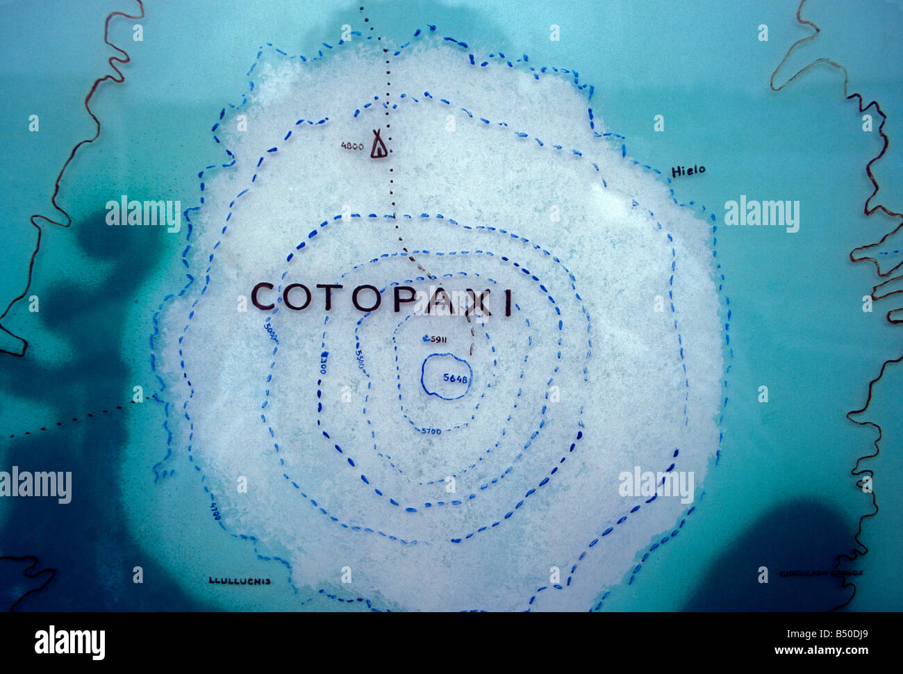 Mappa topografica, il vulcano Cotopaxi, Parco Nazionale Cotopaxi, Parque Nacional Cotopaxi, provincia di Cotopaxi, Ecuador, Sud America Foto Stock