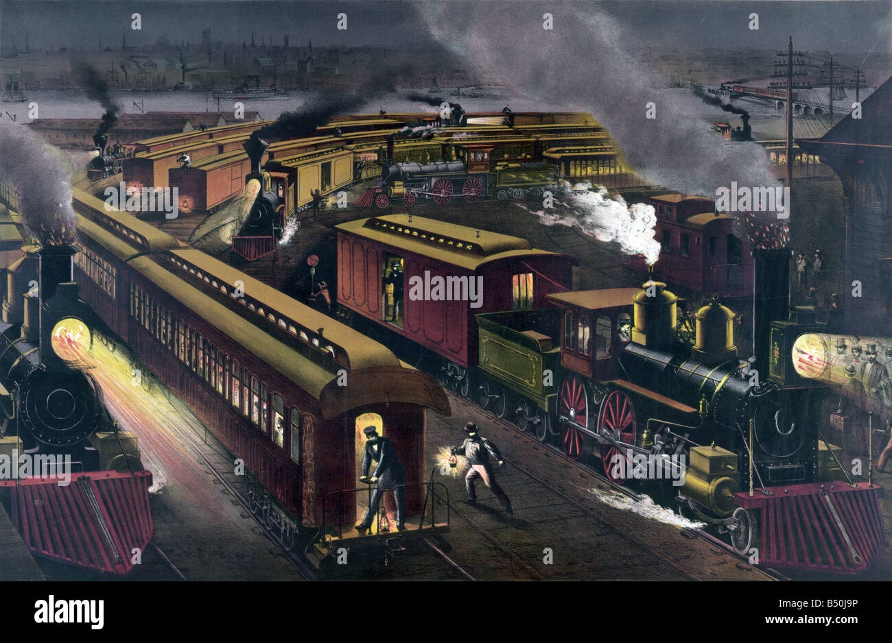 Stazione Ferroviaria di notte 1885 Revisione 2 Foto Stock