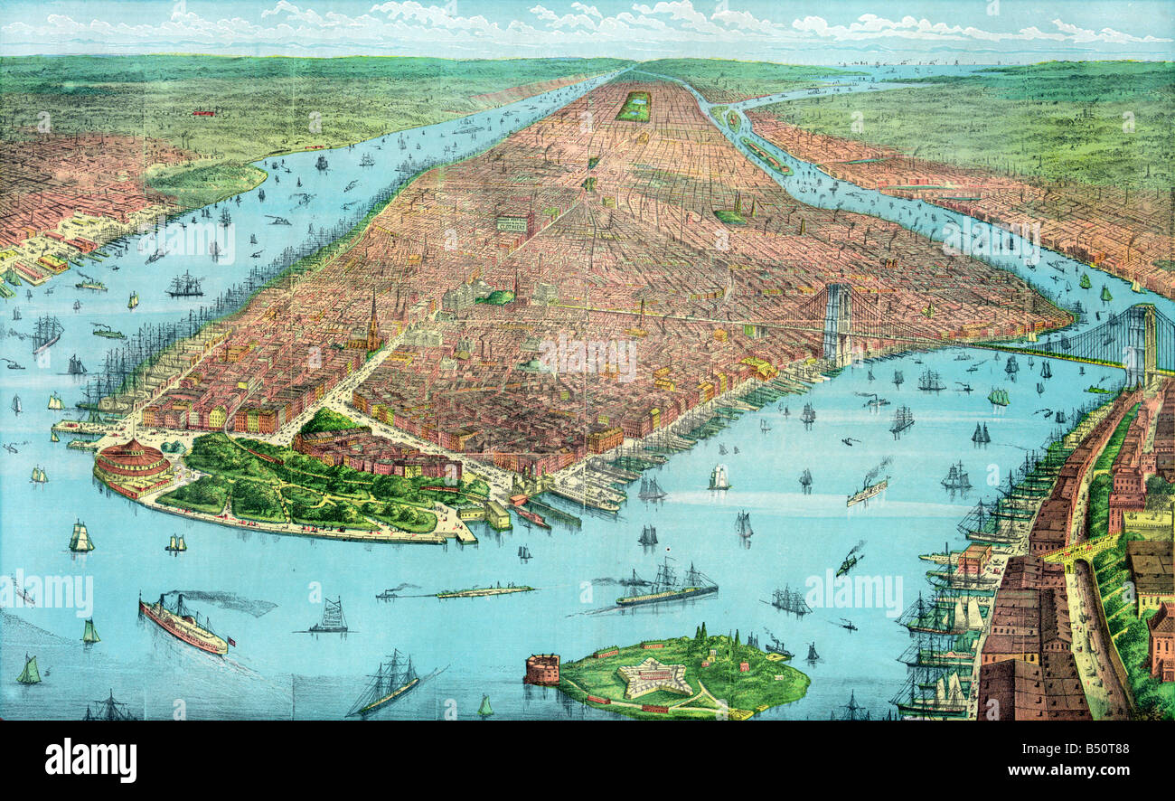 Vista aerea di Manhattan (New York City) 1879 Foto Stock