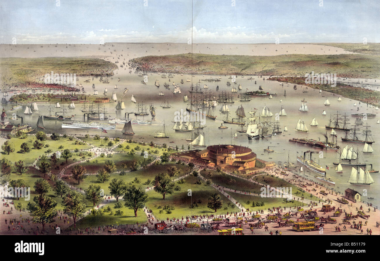 Vista aerea del porto di New York 1878 Foto Stock