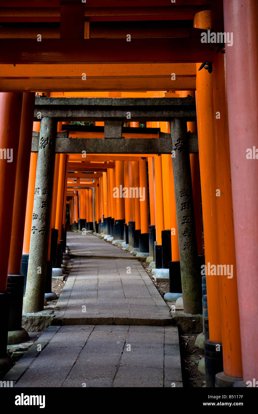 Red Torii a Fushimi Inari Taisha, Kyoto, Giappone Foto Stock