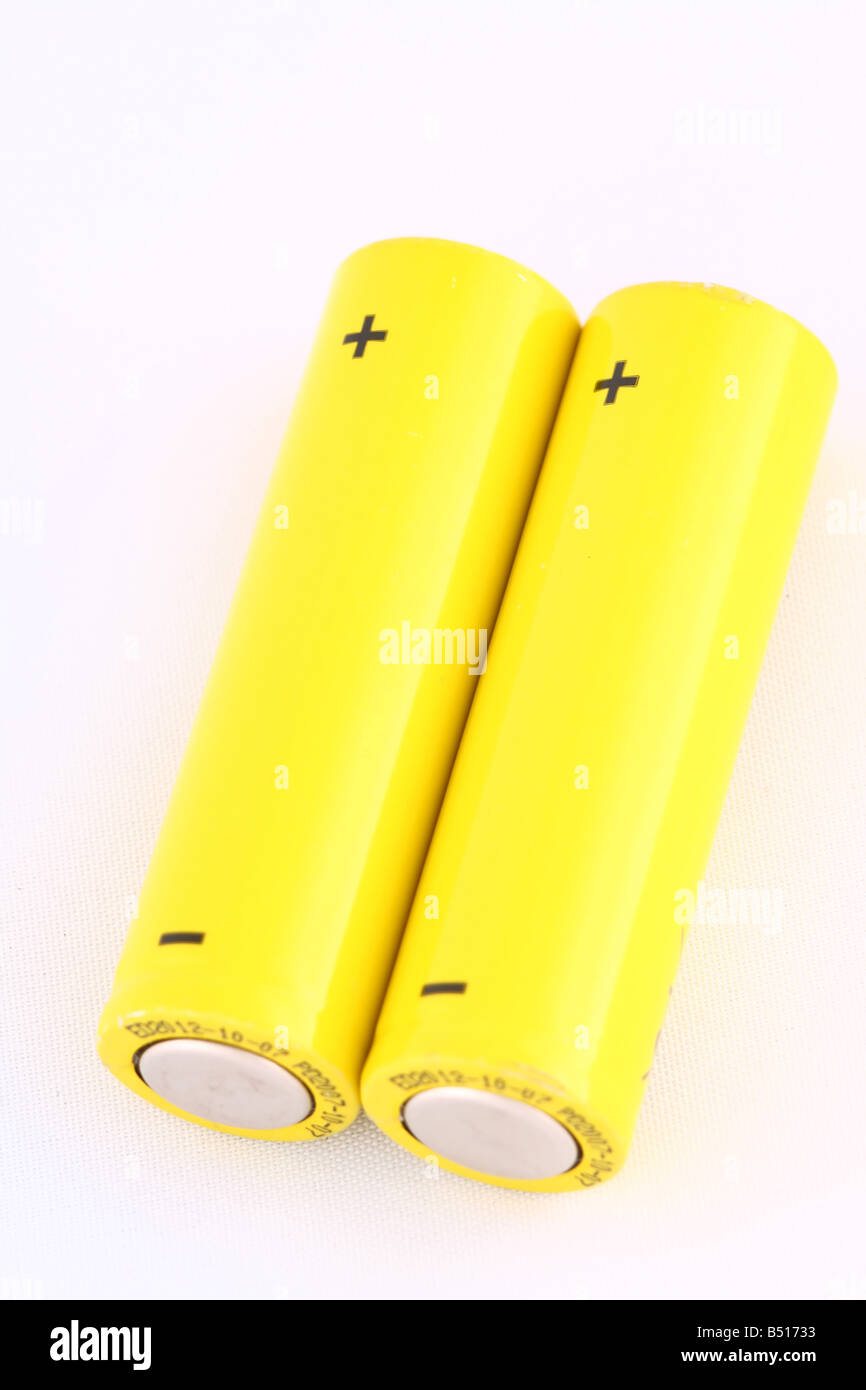 Batterie AA fonte poerw giallo minus plus Foto Stock
