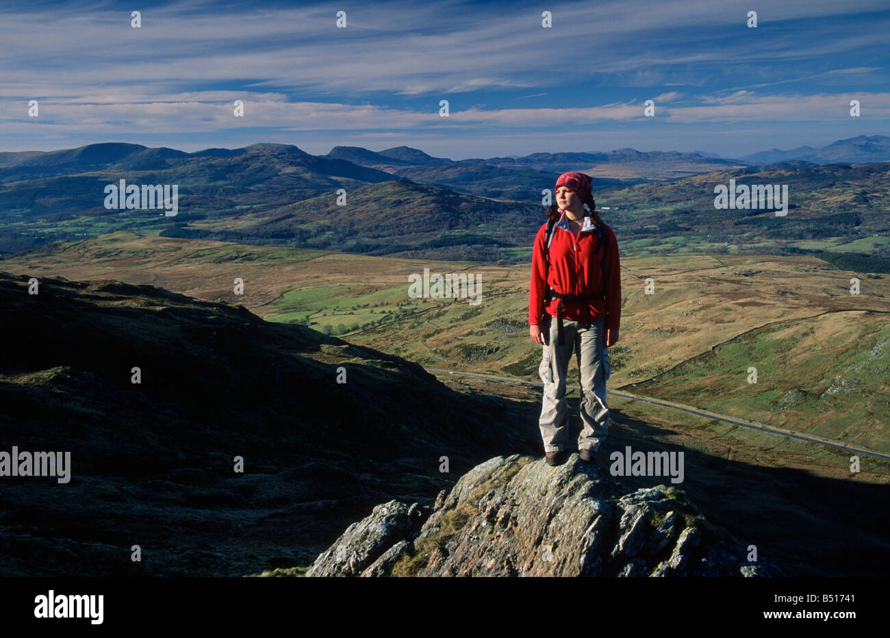 Snowdon e il Rhinogs da Craig y Bwlch Snowdonia Galles del Nord Foto Stock