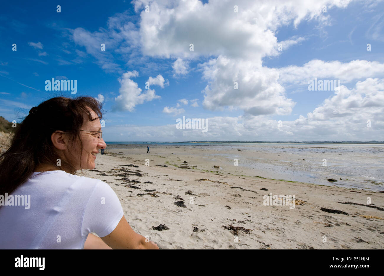 La bassa marea sull'Atlantico in Brignonan Plage in Bretagna in Francia Foto Stock