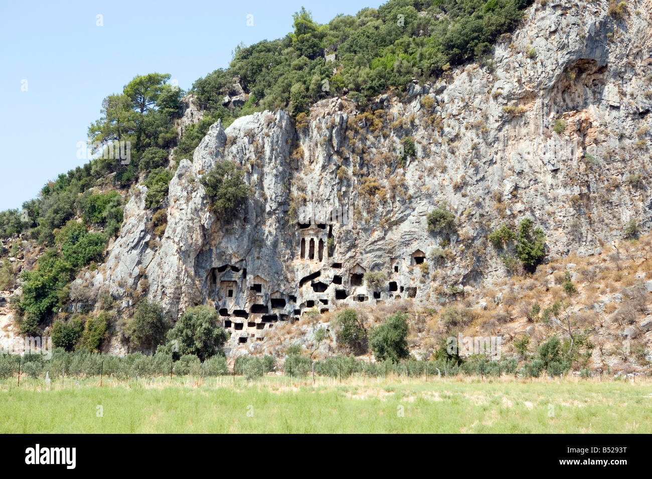 Lycian Rock tombe per i re di Caunos a Dalyan Turchia Foto Stock