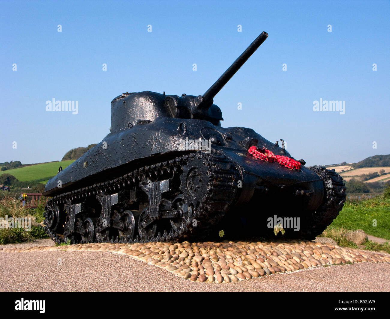 Sherman serbatoio a Slapton Sands, South Devon, Regno Unito Foto Stock