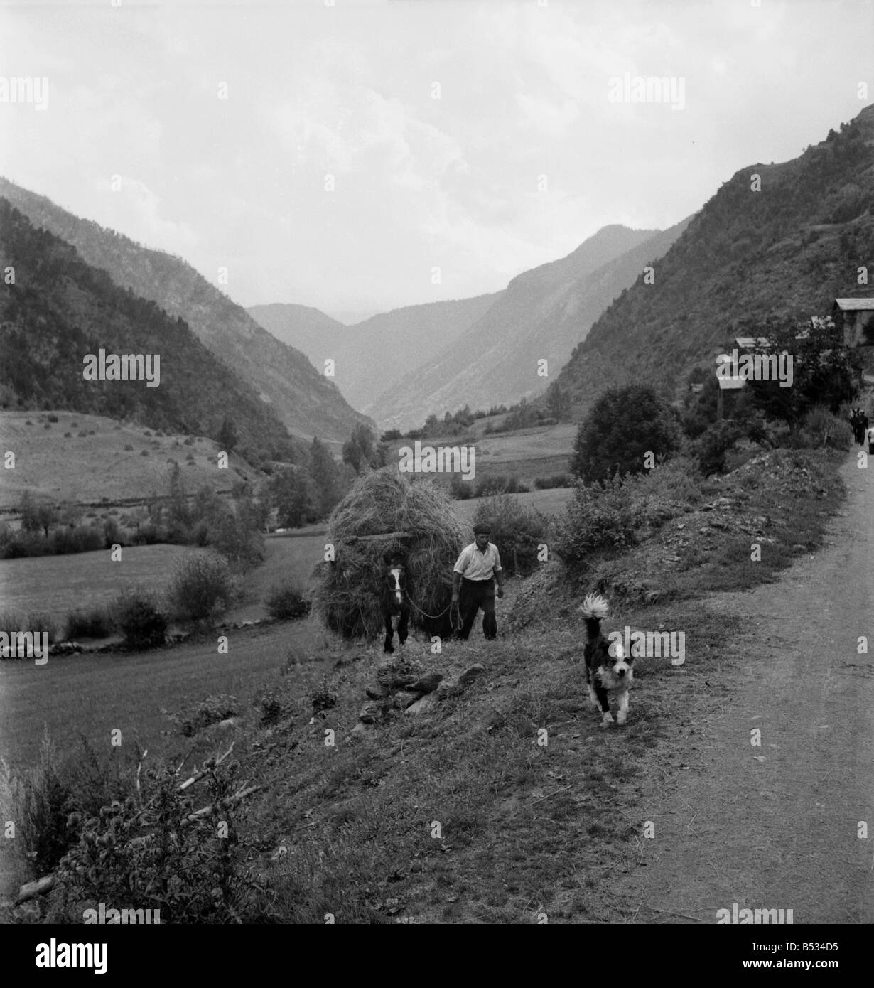 Scene generale dal Principato di Andorra nei Pirenei mountain range. Agosto 1952 C4027-040 Foto Stock