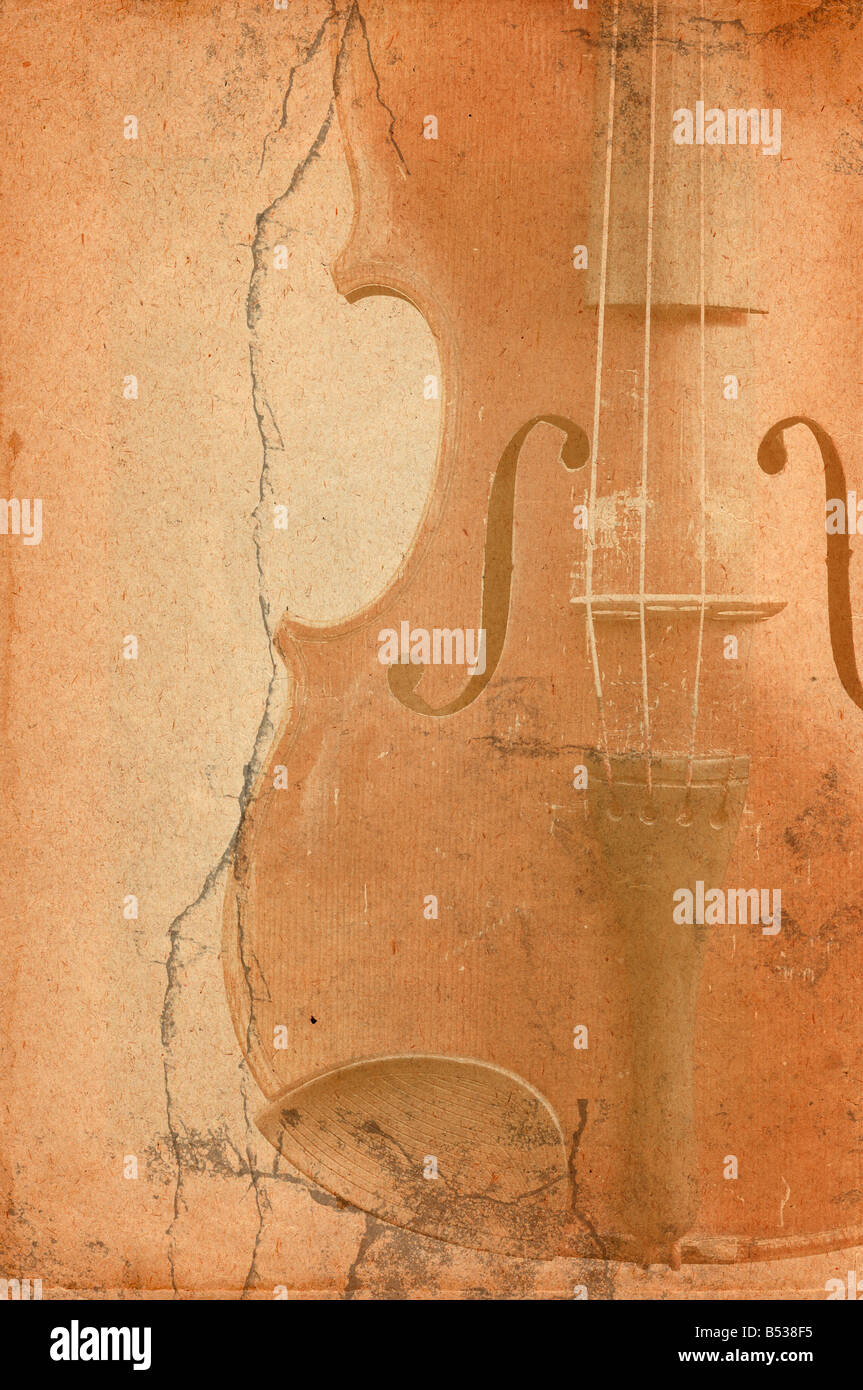 Musica di sottofondo con il vecchio violino in stile grunge Foto Stock