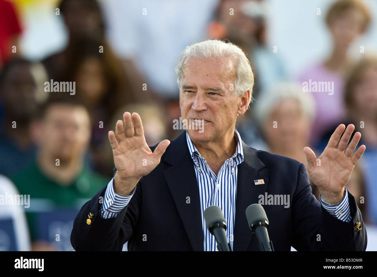 Joe Biden parla di un gruppo di supporti in Dublin, Ohio. Foto Stock