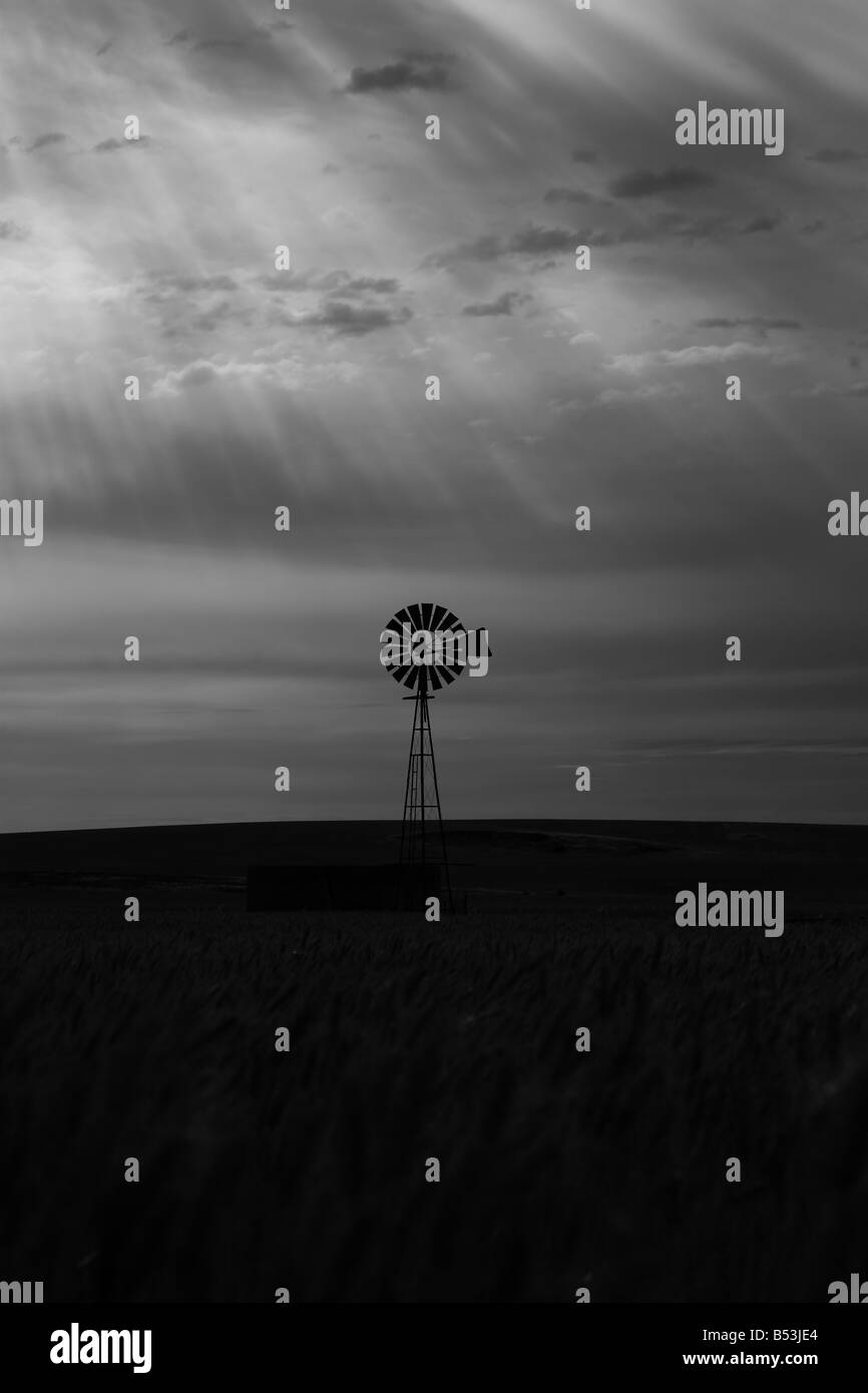 Un mulino a vento con la luce del sole di dare raggi di luce sulla penisola di Eyre con alta risoluzione Fotografia Foto Stock