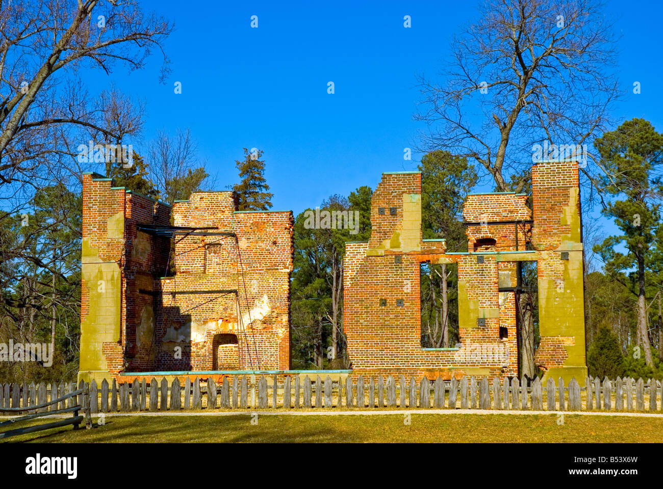 Virginia Jamestowne storico jamestown sbarco 1607 va in mattoni casa Ambler rovine ex piantagione di elegante casa immobiliare 1750s Foto Stock