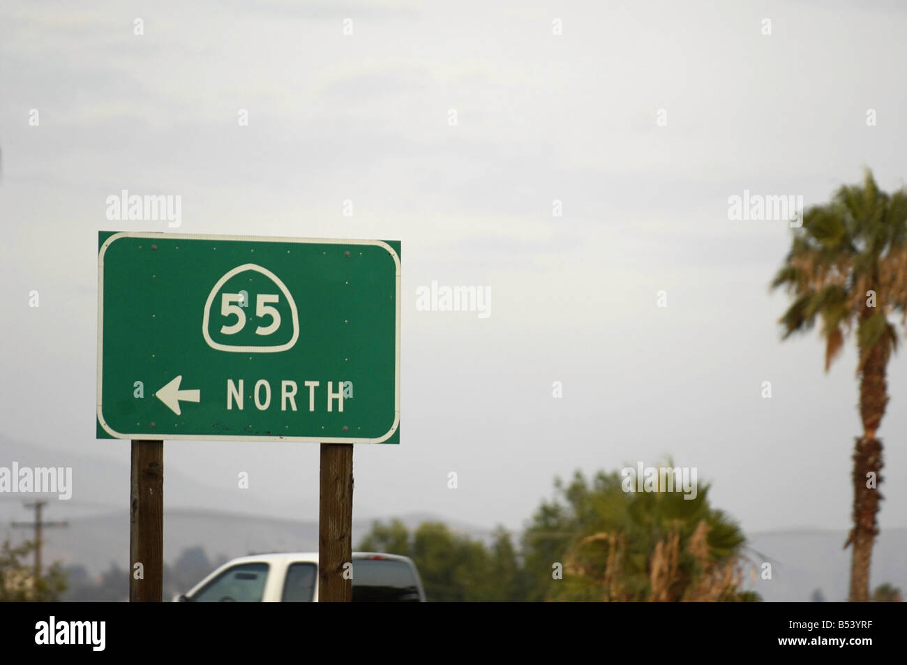 Superstrada per firmare il 55 Nord in Orange County CA Foto Stock