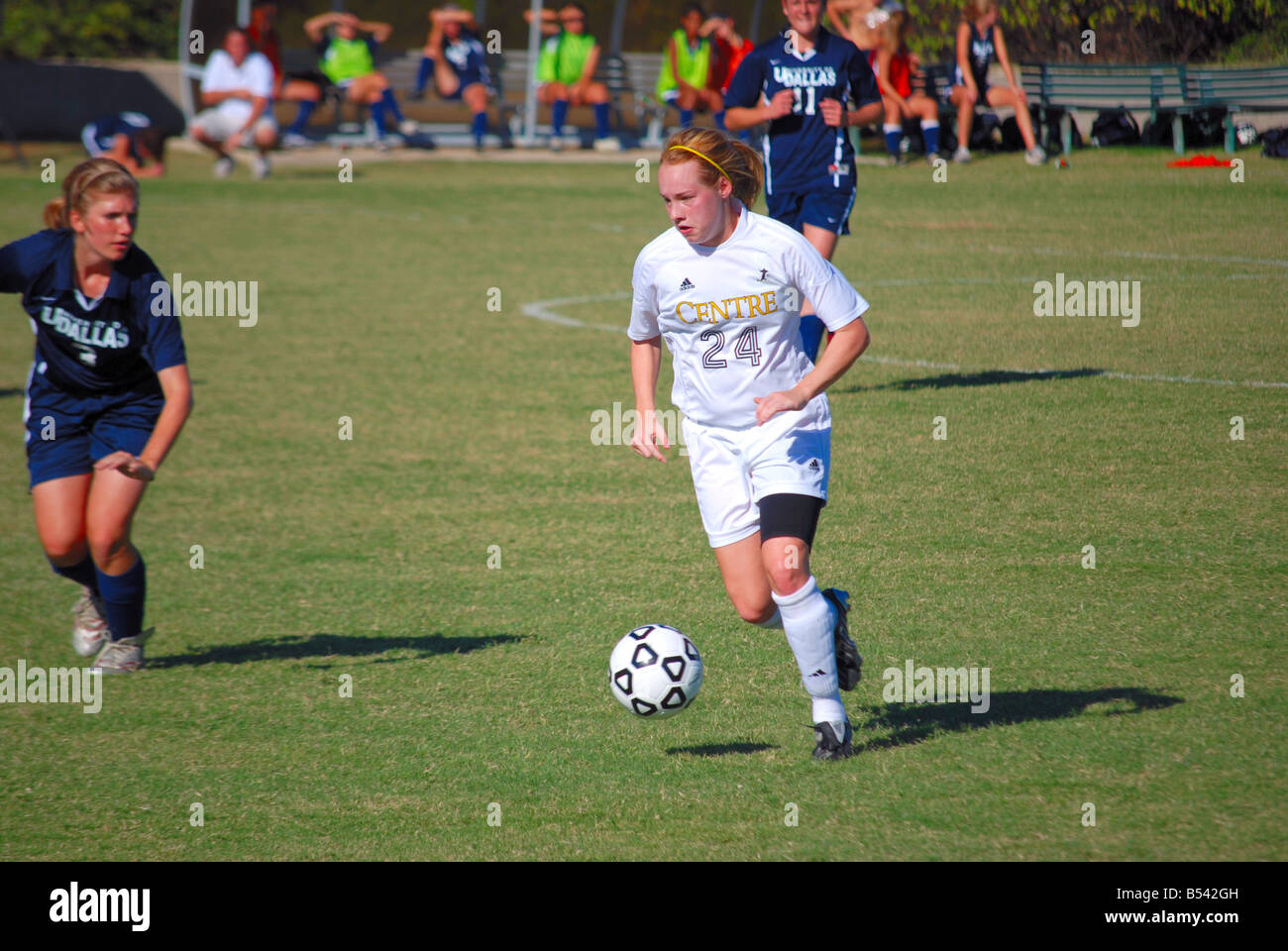 Collegio universitario femminile di gioco del calcio (Università di Dallas vs. Center College Foto Stock