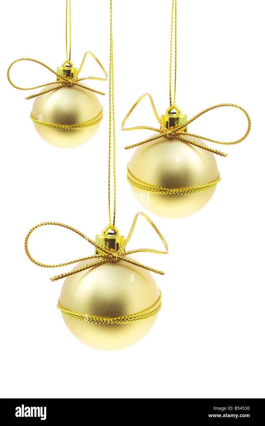 Decorativo baubles di Natale con nastro di prua Foto Stock