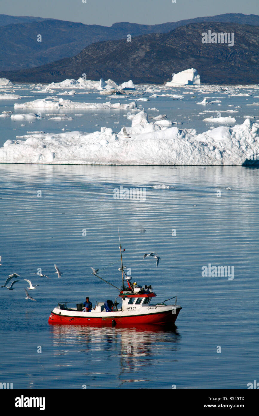 Agosto 2008 - pesca barca a baia di Disko Groenlandia Foto Stock