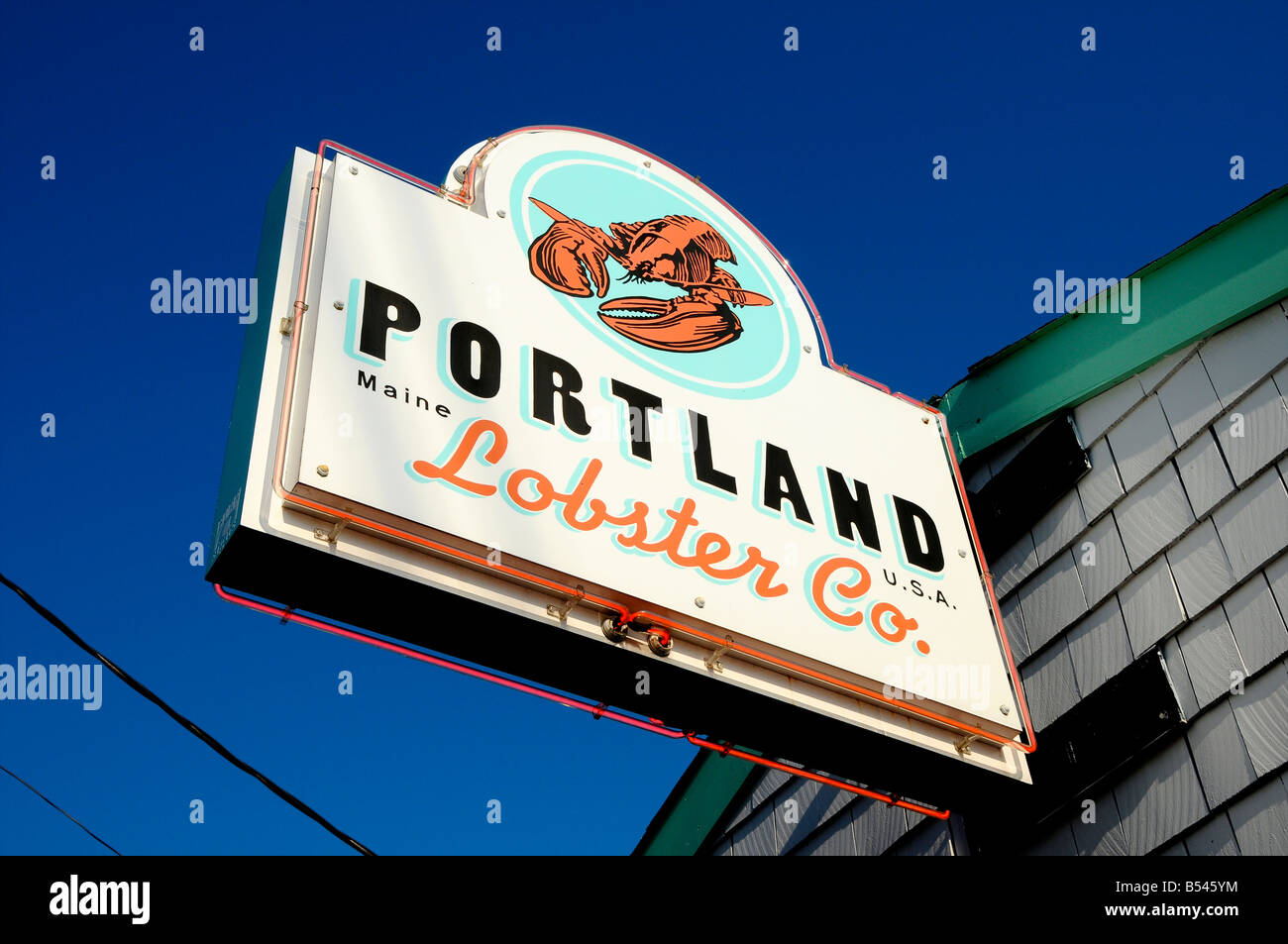 Segno per il Portland Società di aragosta, Portland, Maine, Stati Uniti d'America Foto Stock